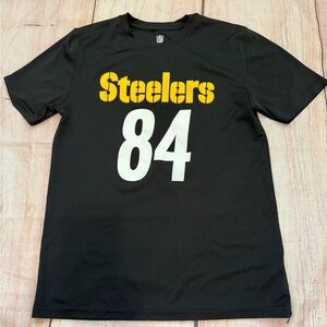 Pittsburgh Steelers Shirt Youth Large 14/16 Black #84 Antonio Brown Crew Neck
